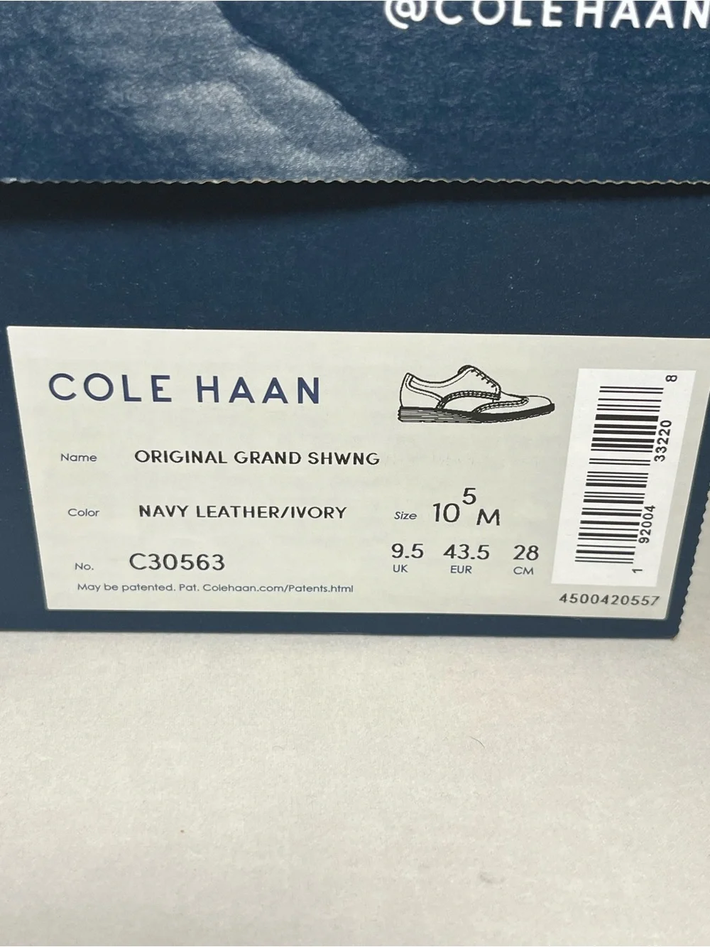 NIB Cole Haan Original Grand Shortwing Navy Leather Oxford with Ivory Sole